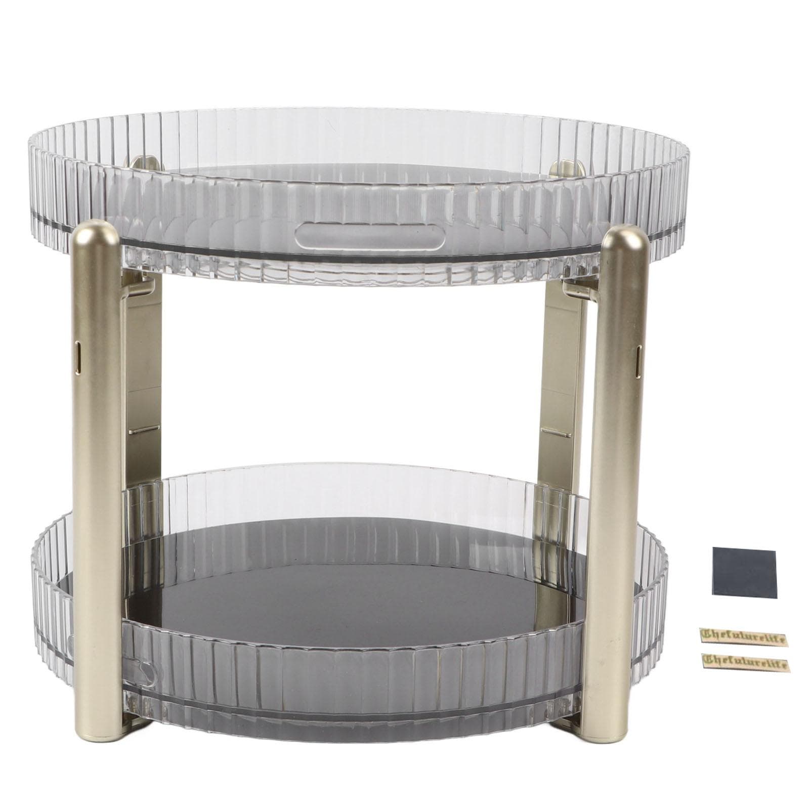 Double Layer Rotating Makeup Organizer Multifunctional Rotating Cosmetic Shelf for Home Translucent Translucent White