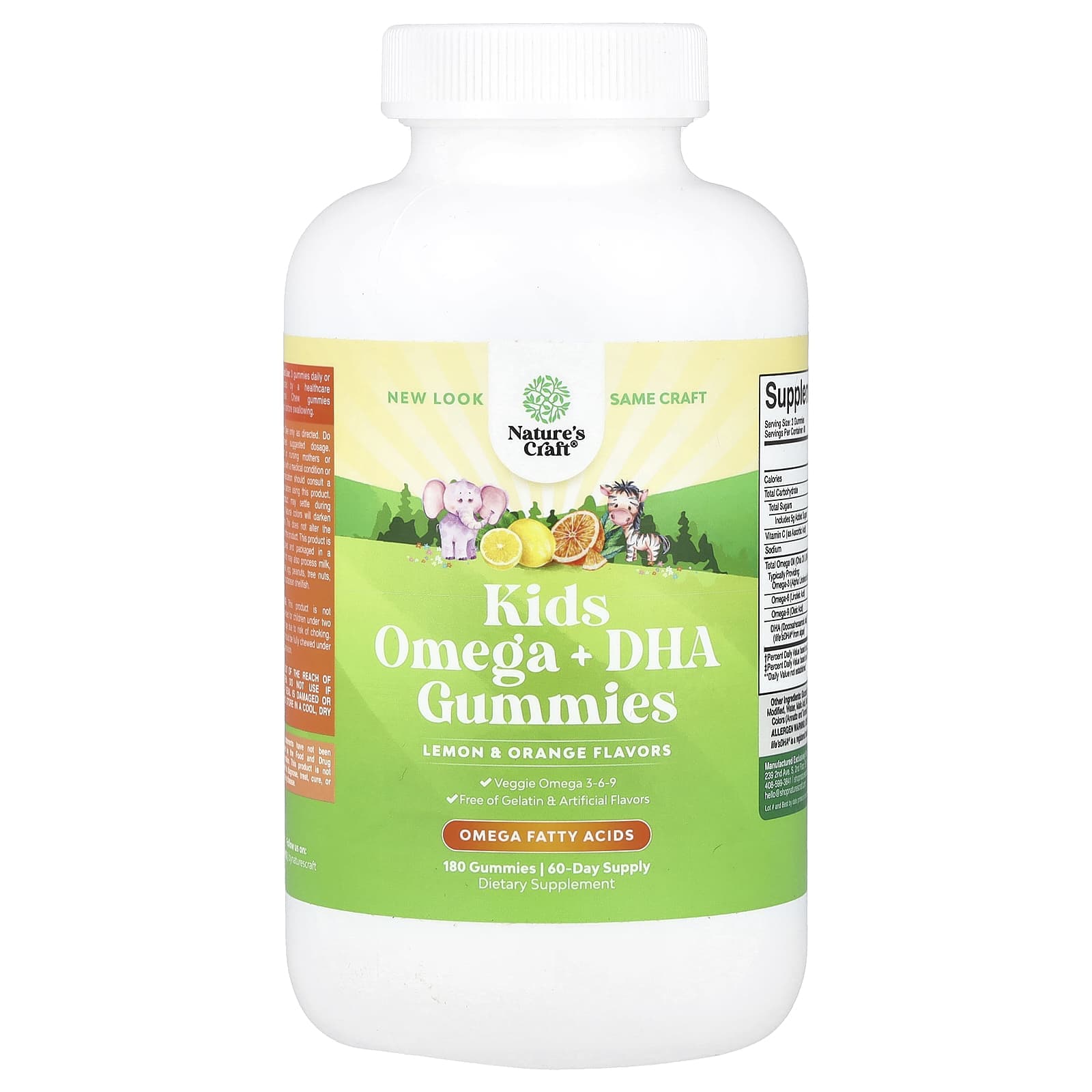 Nature's Craft, Kids' Omega + DHA Gummies, Lemon & Orange, 180 Gummies