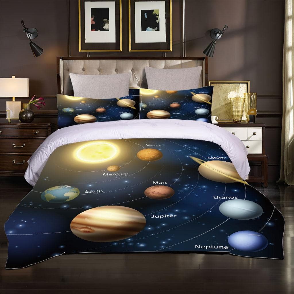 Cosmic Solar System Planet 3D Bedding Set For Kids Boys Girls Quilt Set 1 Duvet Cover And 2 Pillowcases Soft Single Double W200xL200cm