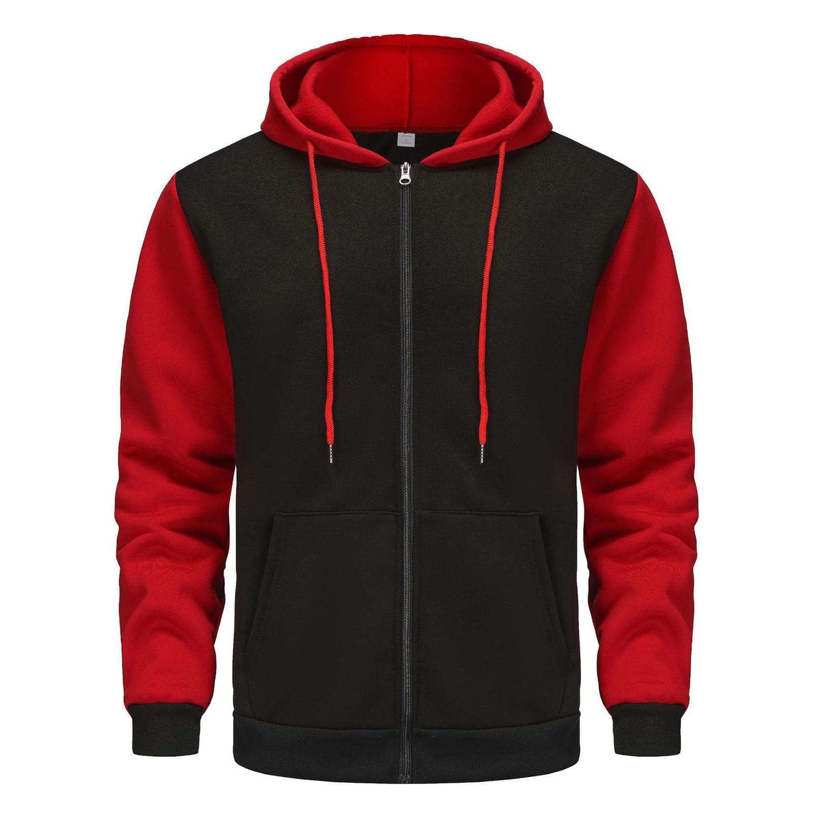 Color Blocked Men's Outdoor Casual Hooded Drawstring Hoodie M red
