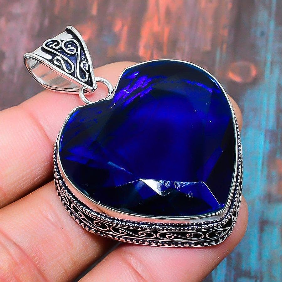 London Blue Topaz Gemstone Handmade 925 Sterling Silver Jewelry Pendant For Thanksgiving 1.97 Inches