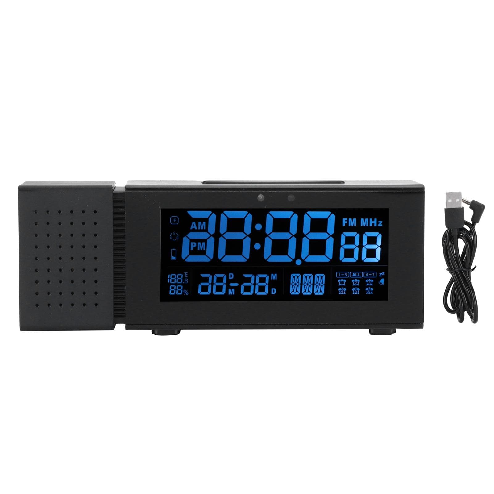 Alarm Clock Sound Light Multifunctional Digital for Household Color Night Lamp Human Sensing black
