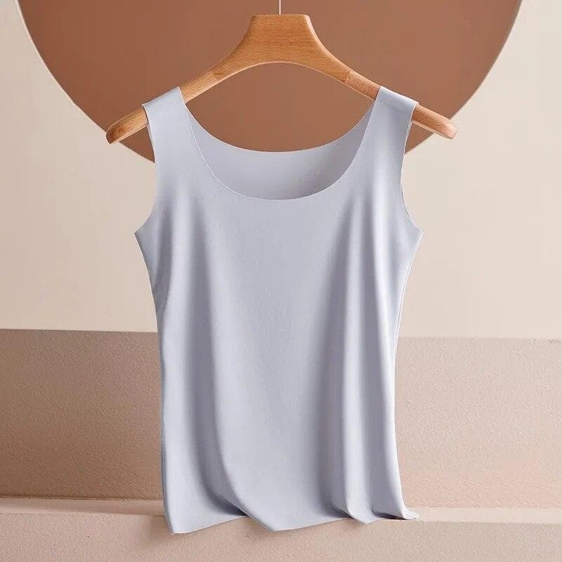 Summer Thin Seamless Ice Silk Tank Tops Women Slim Fit Sleeveless Bottoming Casual Tanks Camis Solid Office Lady Vests Top 30755 L purple