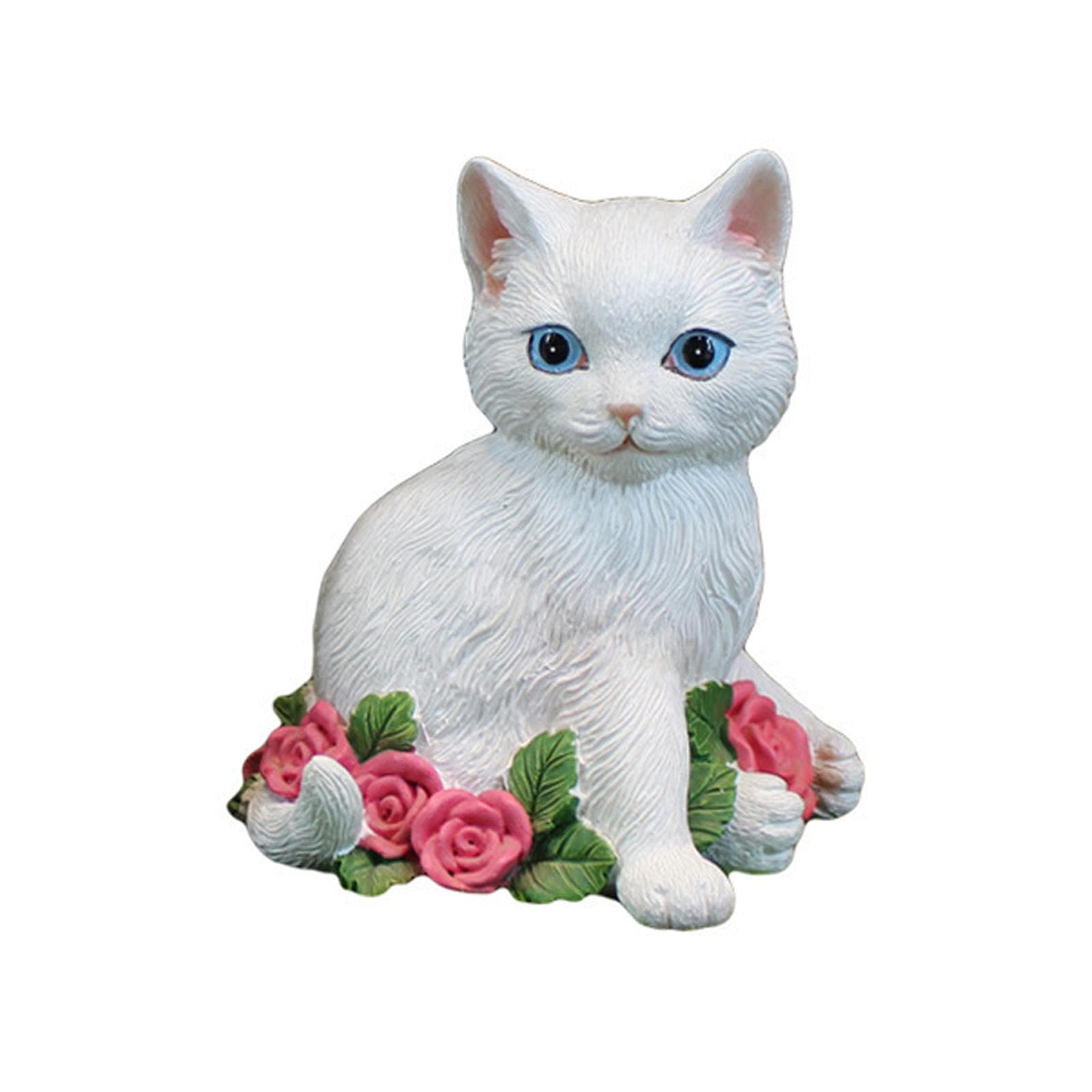 Cat Statue Ornament White Color Cat Resin Ornaments Garden Statue