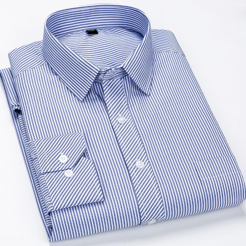 Striped Men Shirts Long Sleeve Regular Fit Classical Male Casual Shirt with Front Pocket 43