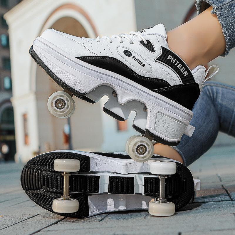 Children Teenagers Boys and Girls Shapeshifting Shoes Four Wheels Dual-purpose Roller Skates Double Row Runaway Shoes Roller Skates 40