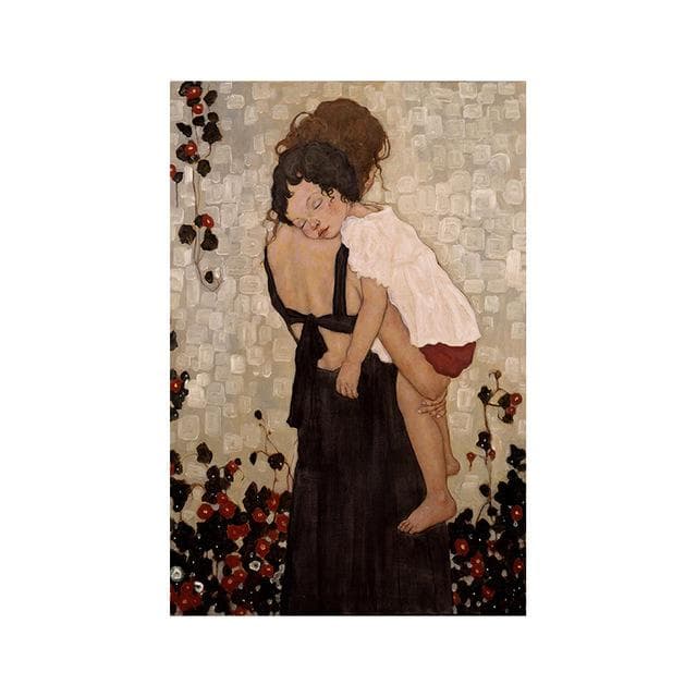 Mother Hold Child By Gustav Klimt Canvas Posters Abstract Paintings Prints Wall Art Cuadros for Living Room Decor Unframed 40x50cm