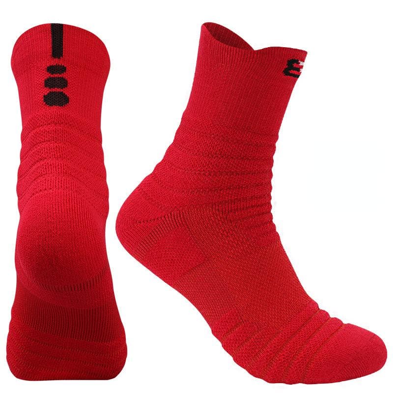 Men Socks Profession Sports Towel Bottom Foot Wear Terry Cotton Male Long Tube Outdoor Socks Men S red