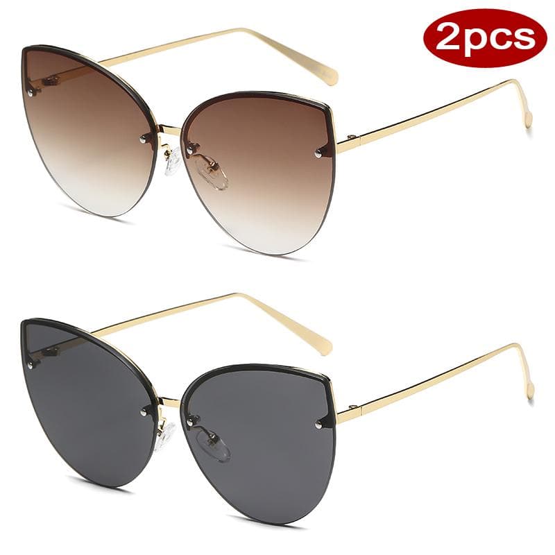 1/2pcs Fashion Cat Eye Sunglasses Oversized Gradient Lens Trendy Metal Frame Women UV400 Shades