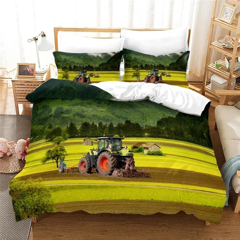 Farm Tractor 3d Bedding Set Duvet Cover Set with Pillowcase Home Textile Twin Full Queen King Bedclothes for Family Home Decor EU Double 200x200cm