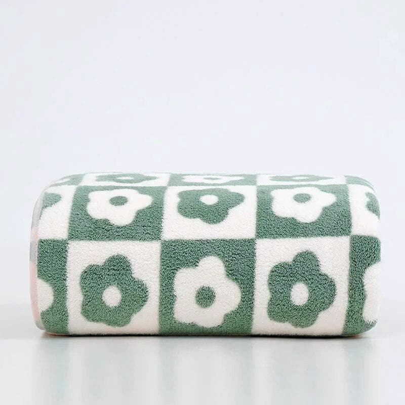 35x75cm Flower PatternCoral Velvet Absorbent Quick Drying Face Towel Soft Adults Face Hand Towels Bathroom Microfiber Bath Towel 75x35cm&1pc green