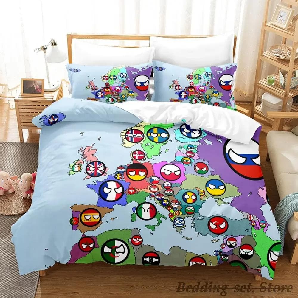 New Countryball Polandballs Bedding Set Single Twin Full Queen King Size Bed Set Aldult Boys Bedroom Duvetcover Sets Anime AU King(245x210cm)