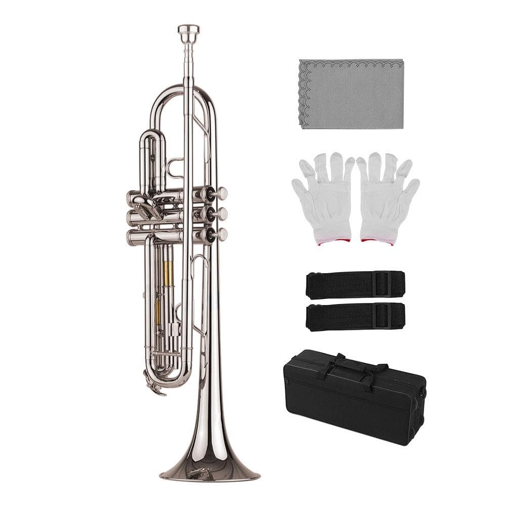 Standard Bb Trumpet Brass Material Nickle Plated Wind Instrument with Mouthpiece Carry Bag Gloves silver