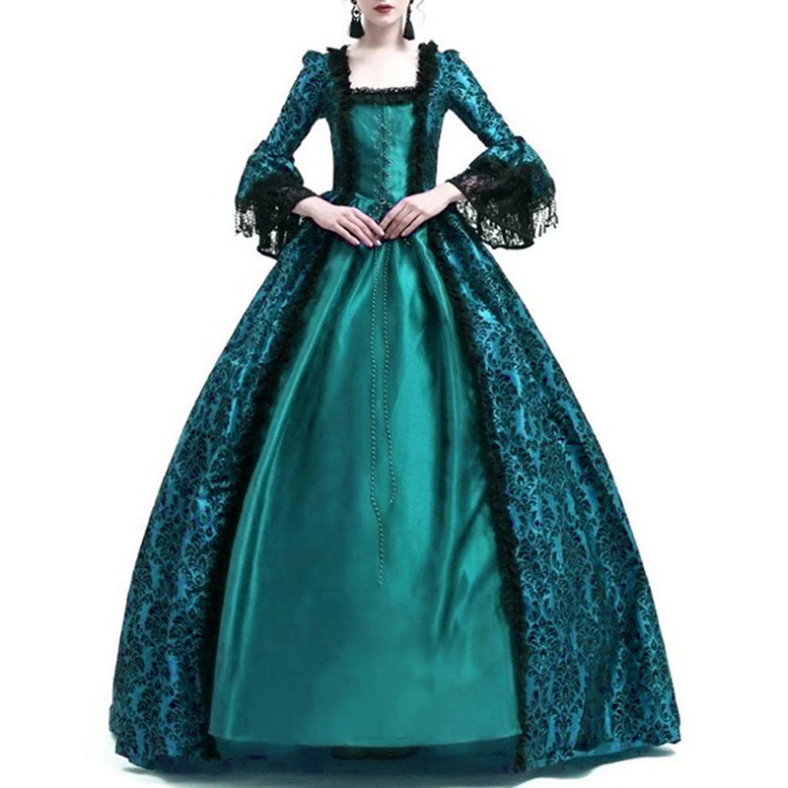Medieval Palace Princess Cosplay Dress Adults Vintage Evening Gown Women Lace Renaissance Party Halloween S green