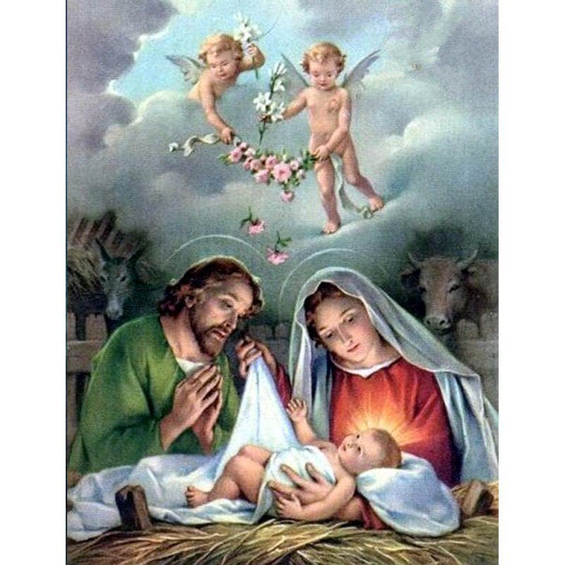 Diamond Painting Angel Baby Round Diamond Mosaic Icon Diamond Embroidery Jesus Decoration Painting 20X30CM