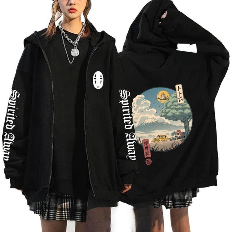 Anime Totoro Sweatshirts Men and Women Zipper Jackets Hooded Sweatshirts Casual Hip Hop Zip Up Hoodie XXXL