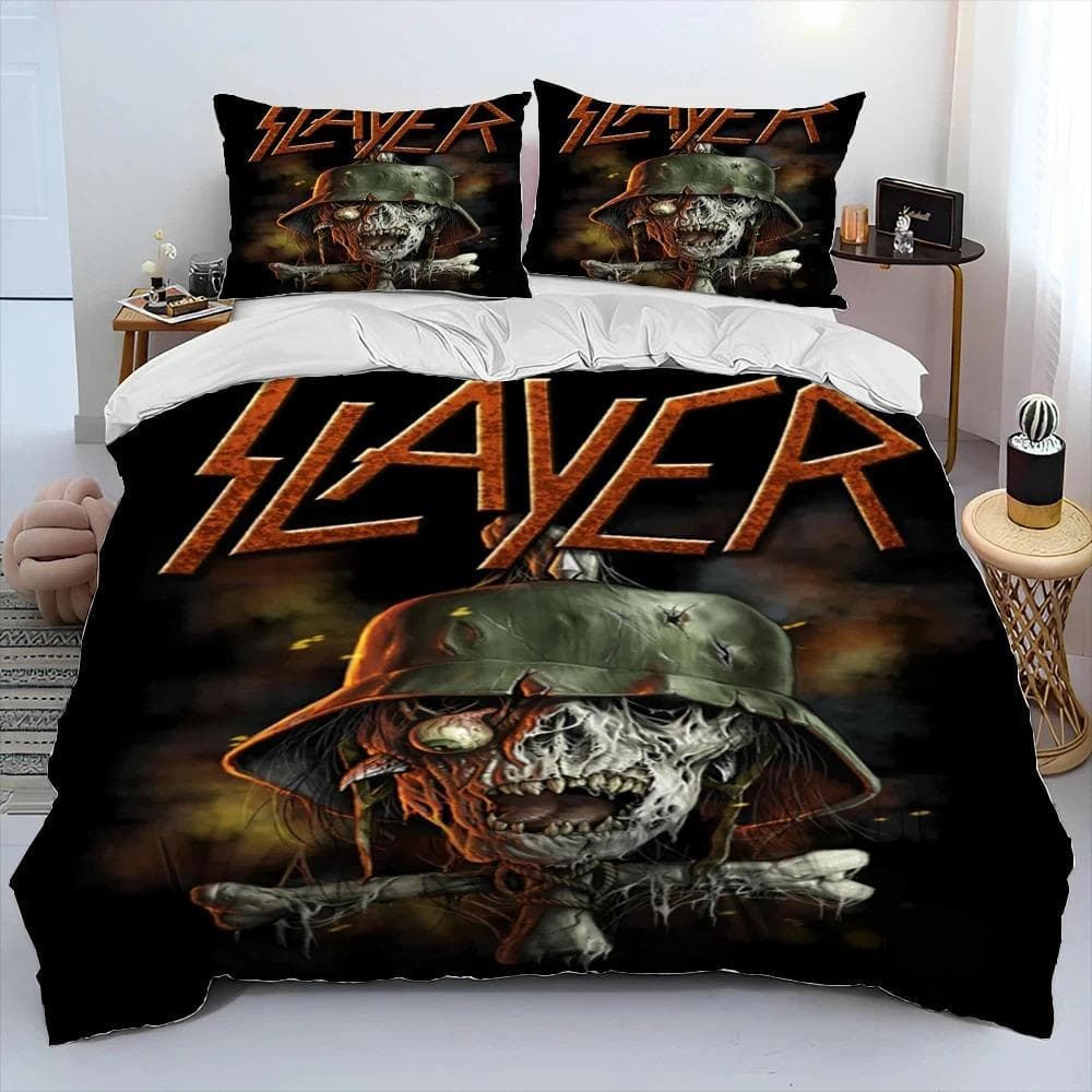 Slayer Heavy Metal Band Music Comforter Bedding Set,Duvet Cover Bed Set Quilt Cover Pillowcase,King Queen Size Bedding Set Gift 70x133cm 2pcs