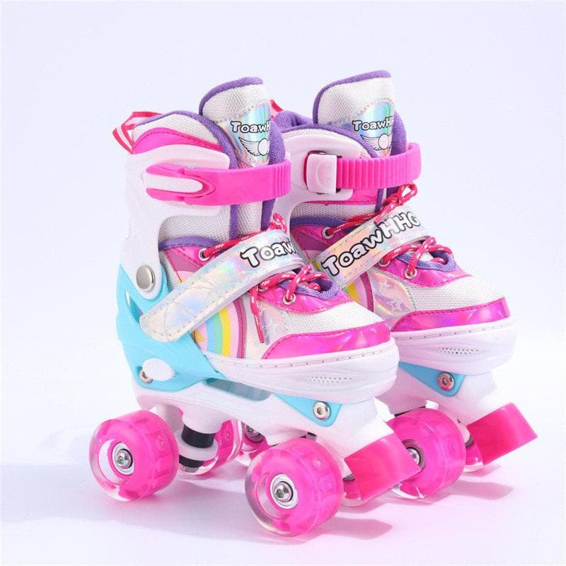 Double Row Four-wheel Roller Skates Beginner Children Adult Professional Skates Double Buckle Roller Skates M size 35-38 pink
