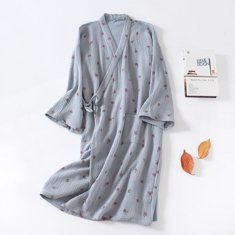 Japanese kimono spring and autumn ladies cotton crepe cloth nightgown pajamas bathrobe household clothes spring and summer robe M blue/deep