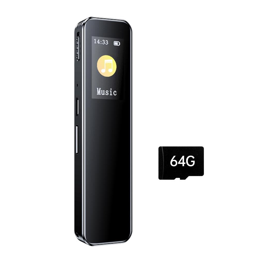 64GB Digital Voice Recorder Noise Reduction Record with Playback MP3 Music Player Activated Record black