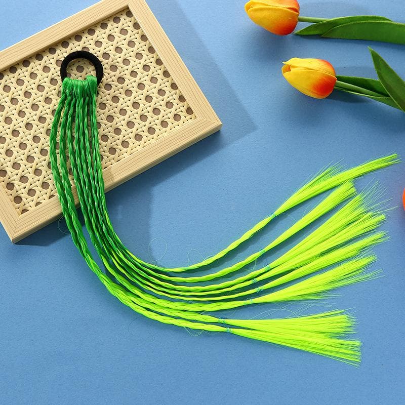 1PCS Girls Colorful Wigs Ponytail Kids Hair Accessories Head Band Hair Ornament Headbands Rubber Bands Wig Braids green