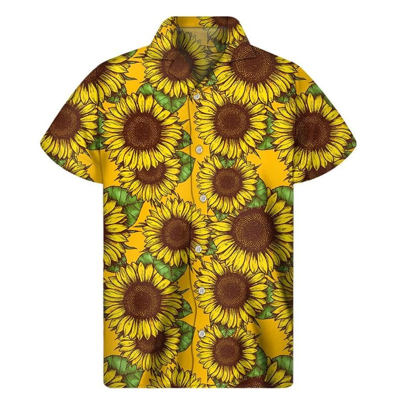 3d Plants Sunflower Print Shirt For Men Fashion Classic Short Sleeve Summer Vacation Shirts Breathable Tops Hawaiian S