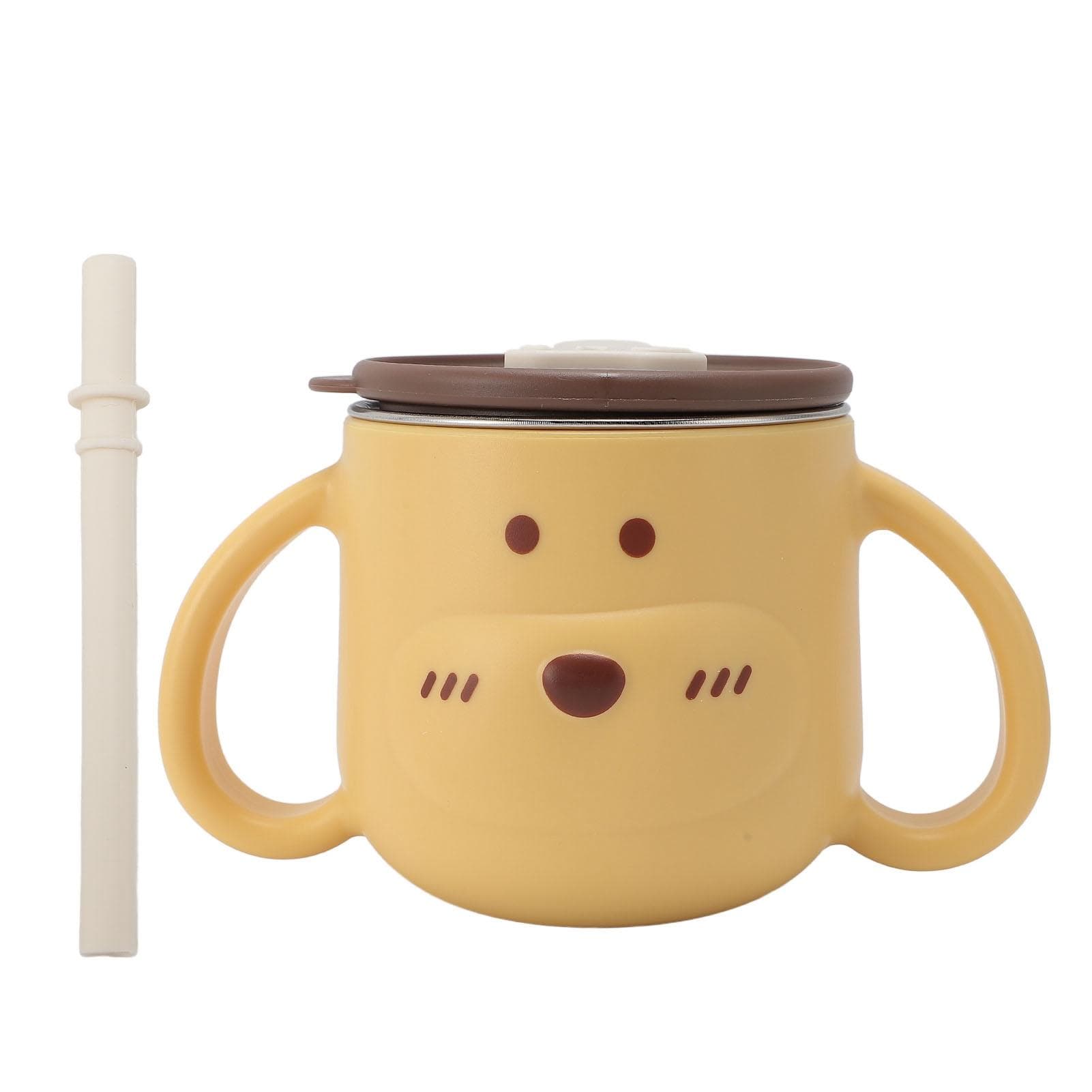 Toddler Insulation 316L Stainless Steel Cup with Straw Double Walled Dual Handles Cute Baby yellow