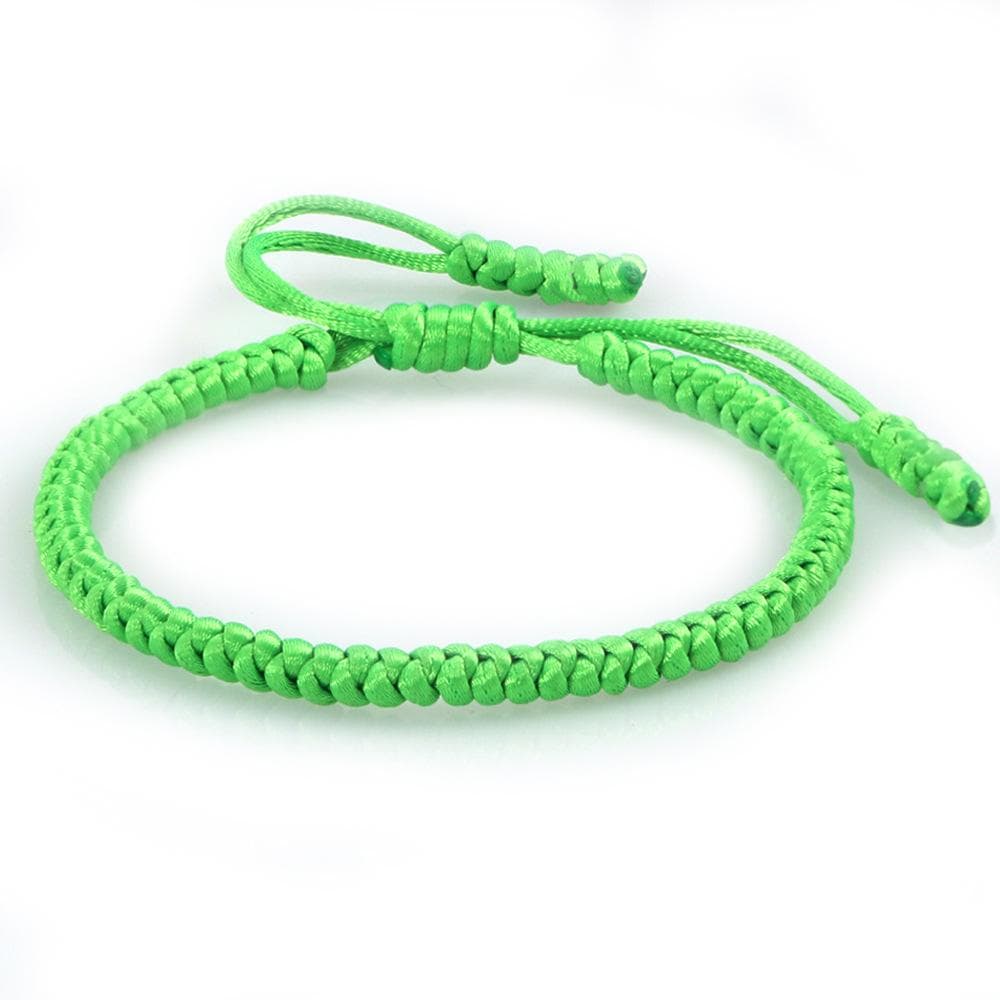 Tibetan Retro Braided Silk Bracelet with Eight-Character Knot for Men and Women fluorescent green