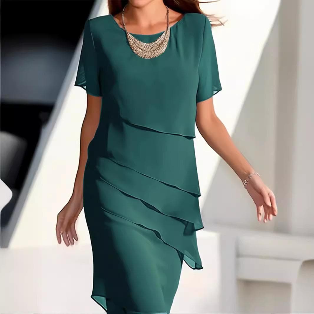 Summer Dress Patchwork Crewneck Short-sleeved Dress XL green