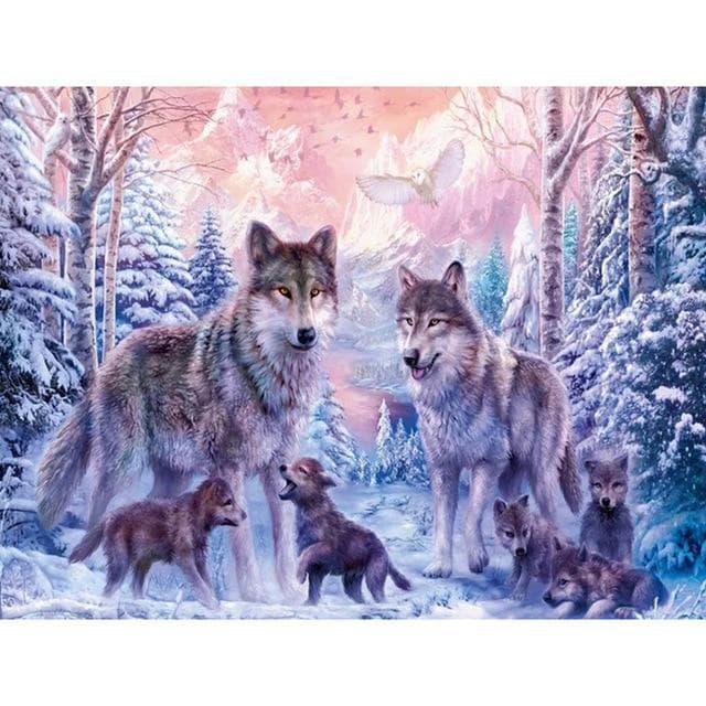 DIY 5D Diamond Painting Wolf Animal Mosaic Kit Cross Stitch Diamond Embroidery Full Drill Round 40X50CM light green
