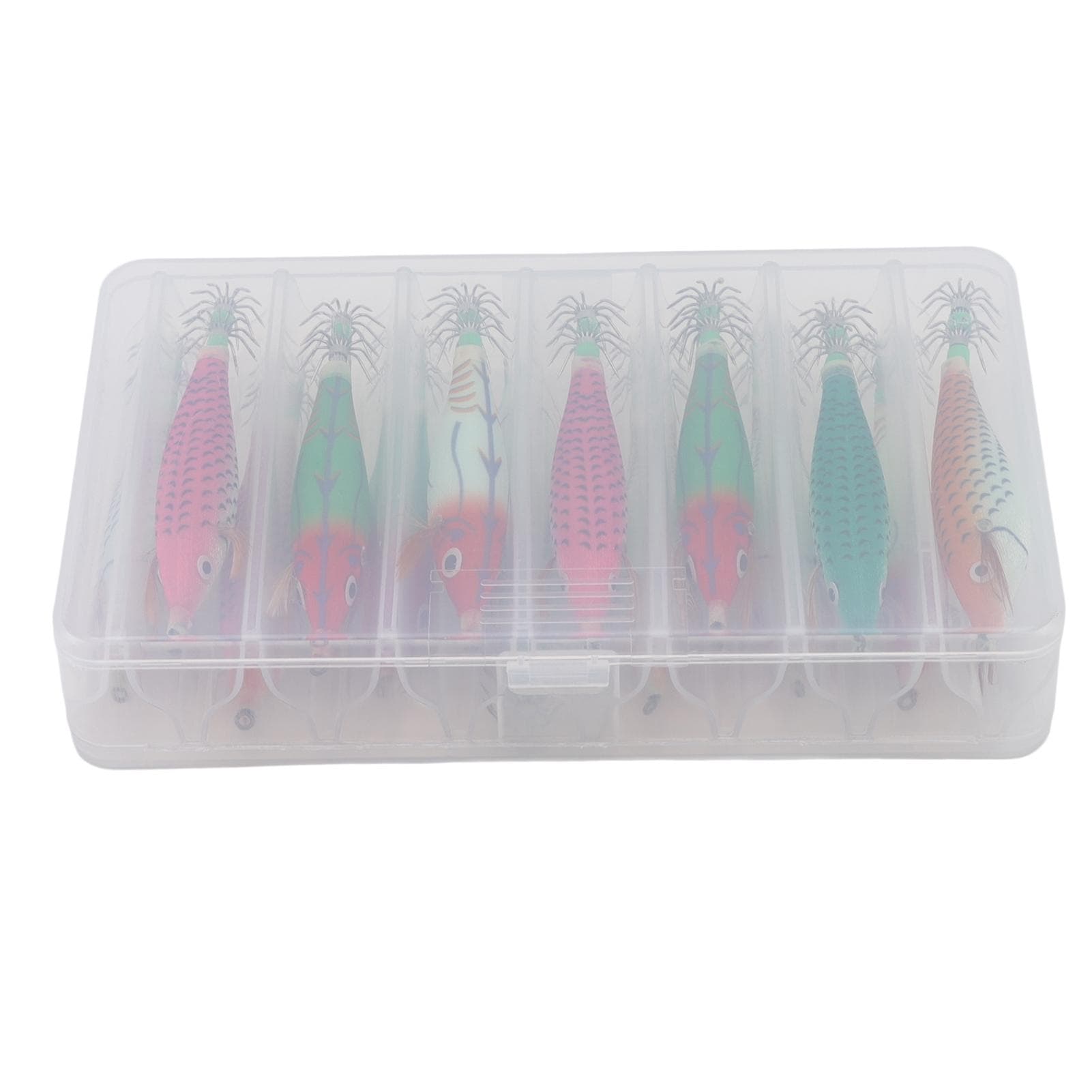 14Pcs Luminous Squid Hook Lure 8cm Artificial Shrimp Shape Fishing Lure Set with Storage Box