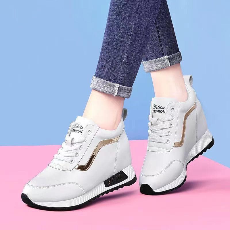 Women's High Top Sneakers Lace Up Skateboard Shoes Platform Sneakers Height Increasing Shoes 37 white
