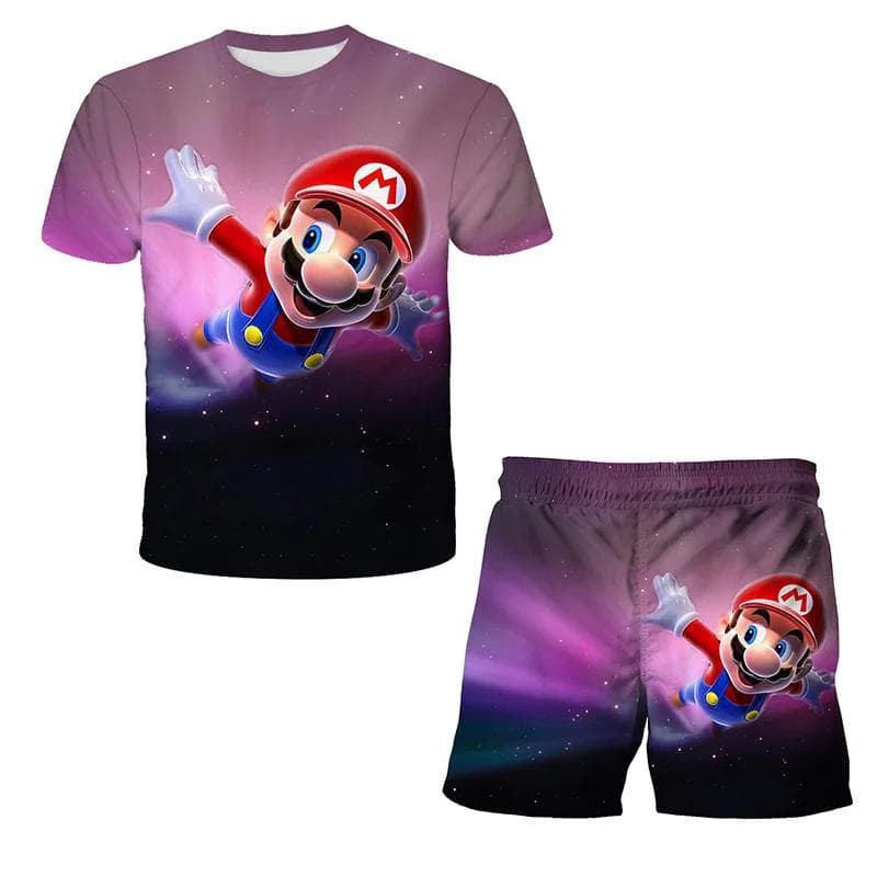 2025 MINISO Children's Clothing Sets Cosplay Super Mario T-shirts Shorts 2 Pcs Suits Kids Boys Girls Tops Tee Mario Bros T-shirt Pants Suit 130