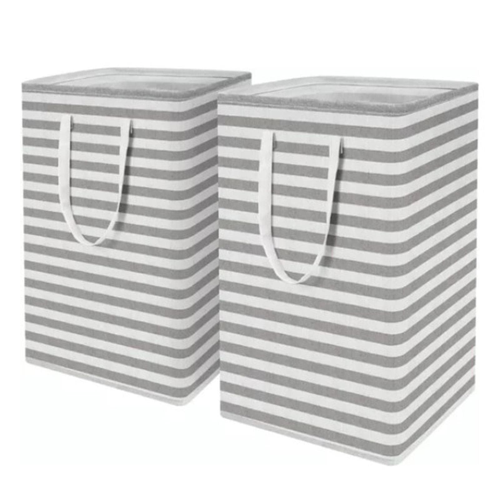 2PCS Laundry Basket Reinforced Long Handle Precise Stitching Foldable Cloth Canvas Baskets for Home
