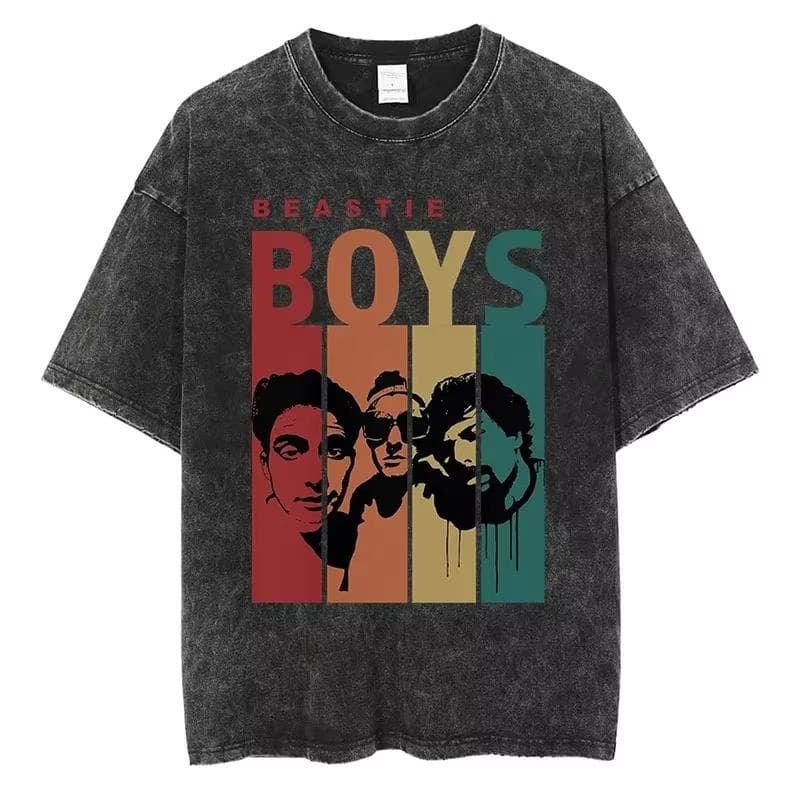 Vintage Camiseta Men's Women Beastie Boys Washed T-Shirt American Group Harajuku Short Sleeve Tee Streetwear Top M