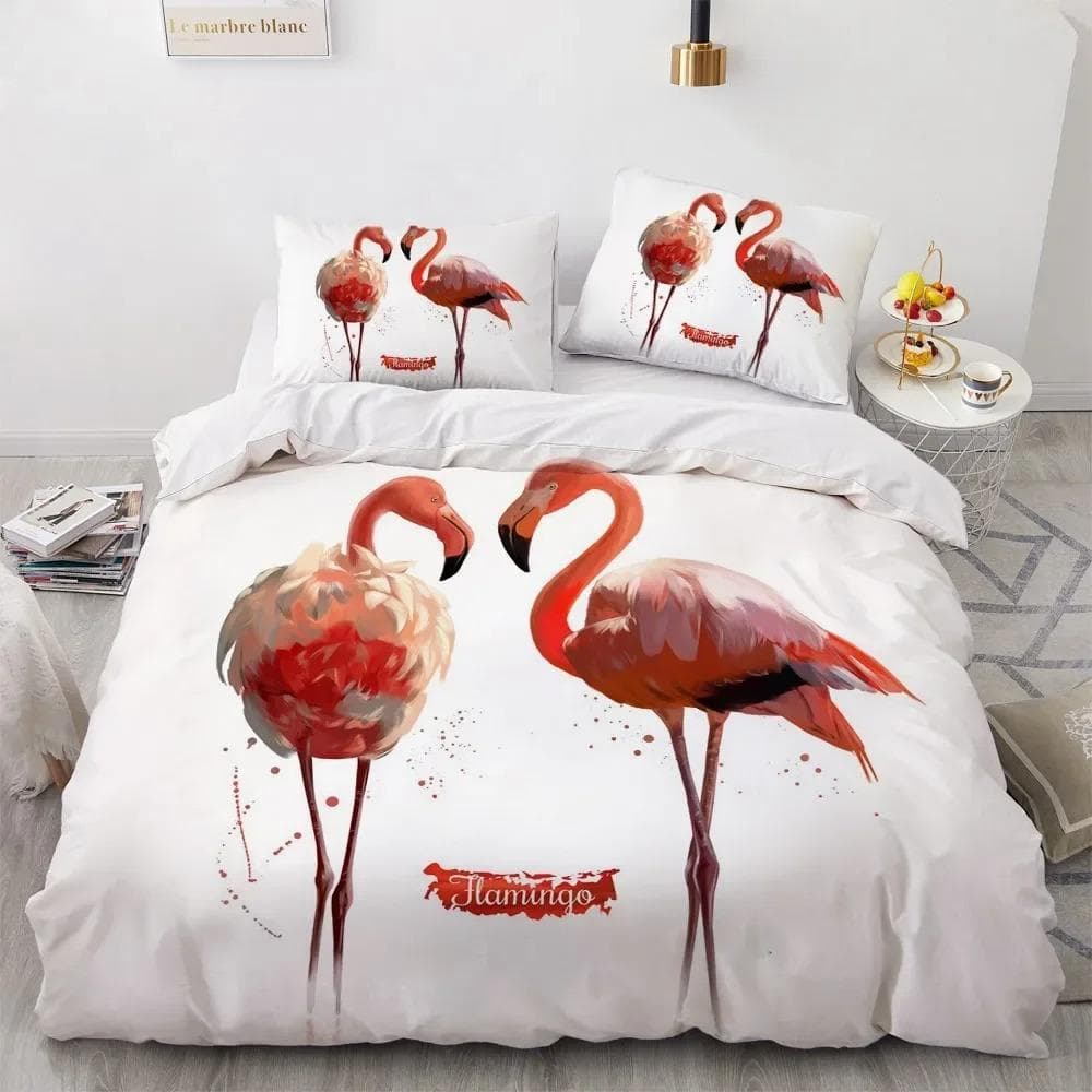 Flamingo Duvet Cover King Queen 3D Pink Animal Bedding Set for Kids Teens Adults Watercolor Style Quilt Cover with Pillowcase US Twin 173x218cm