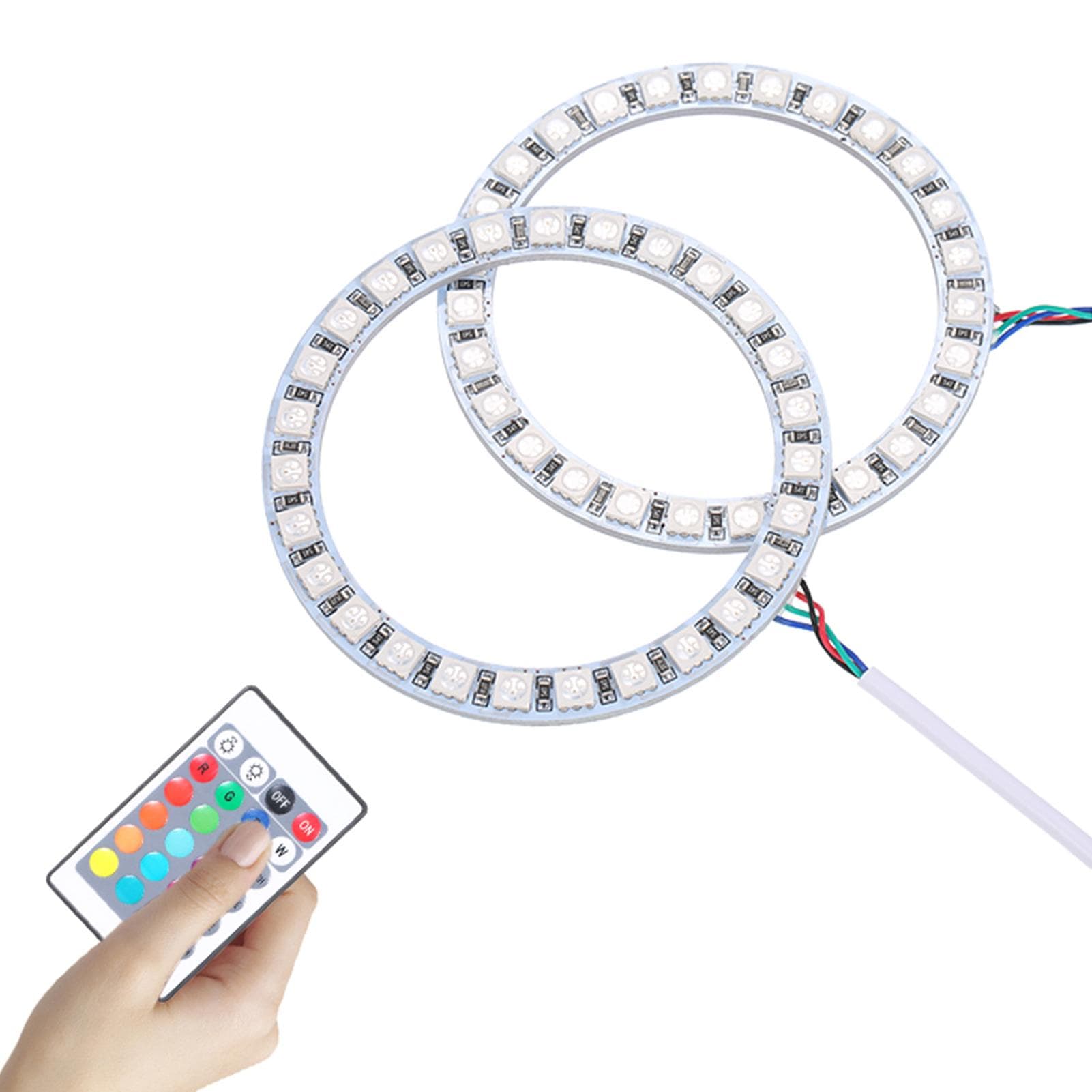 DC12V 10W 2 * 80MM RGB Multi-colored LED Angel Eyes Halo Ring SMD5050 with Remote Control Brightness type 1