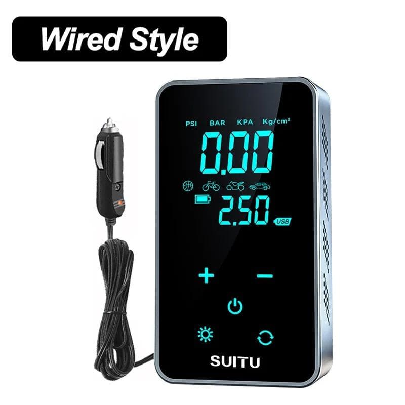 New HD LED touch screen Portable Car Air Compressor 3600mAh Wireless/Wired Mini Electric Tire Inflator Pump for Motorcycle Bicycle Boat Car Tire Wired Style black