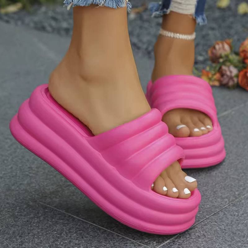 Pink Chunky Platform Slippers Women Summer Thick Bottom Wedge Heels Sandals for Woman Non Slip Outdoor Flip Flops 40-41 rose pink