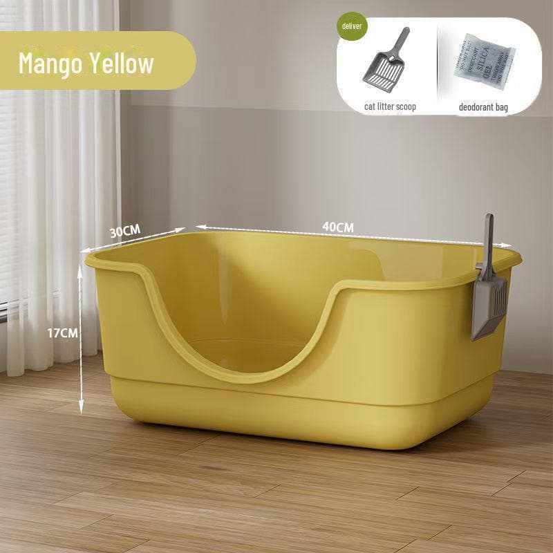 Extra Large Splash-Proof Open Cat Litter Box and Kitten Bathtub Includes Litter Scoop and Deodorization Pack
