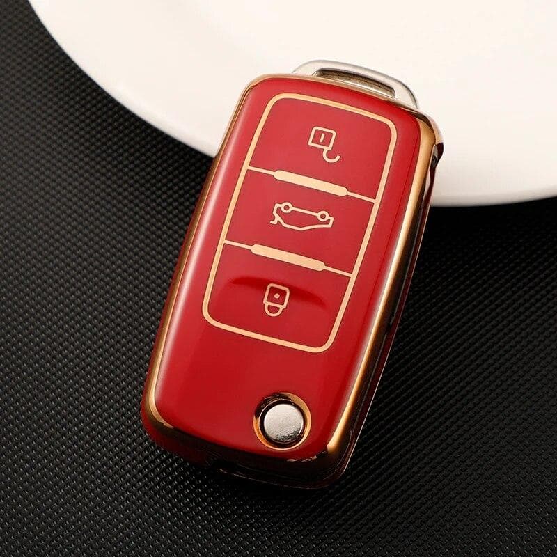 Soft TPU Car Remote Key Case Full Cover Holder For Volkswagen Tiguan Passat red