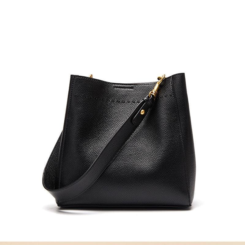 Spring/summer Baotou Layer Leather Vintage Leather Women's Bag Bucket Bag All Shoulder Crossbody Bag black