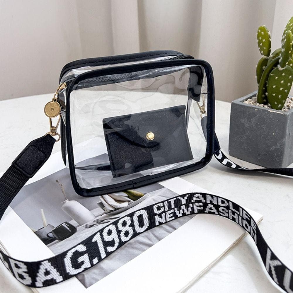 Transparent Crossbody Bag for Women Candy Color Letter Fashion Shoulder Bag PVC Transparent Jelly Bag Small Square Bag black