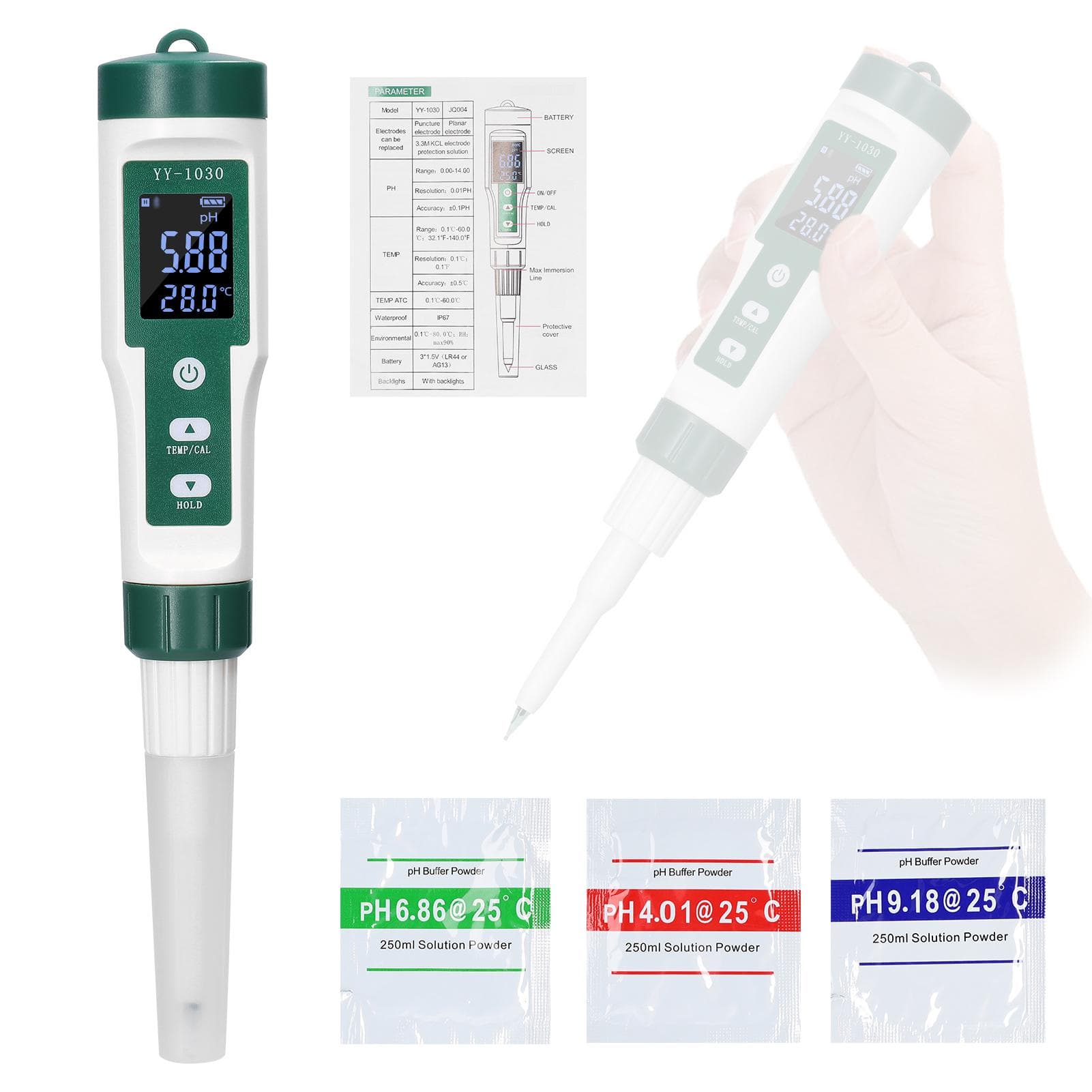 YY1030 Digital Display Baby Food PH Meter Dough Alkalimeter Cheese Cosmetics PH Detector Soil white