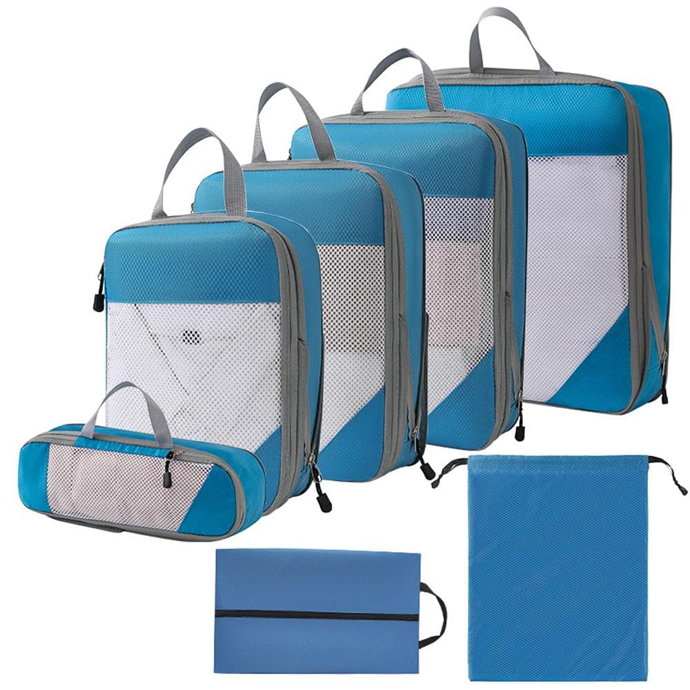 1 Set Compression Packing Cubes Compressible Travel Packing Organizer for Carry on Suitcase blue