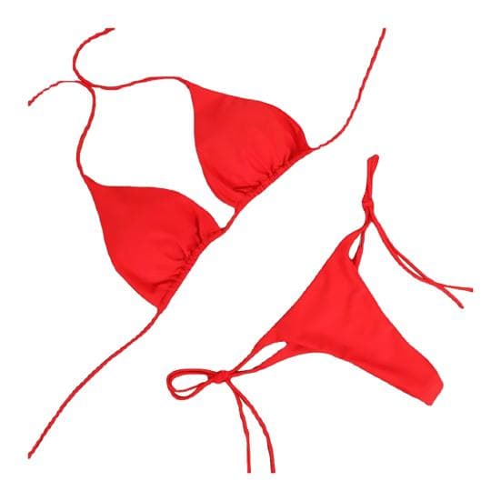 Solid Color 2 Pcs/Set Bikini Set Halter Neck Strap Thong Women Swimsuit Set M red