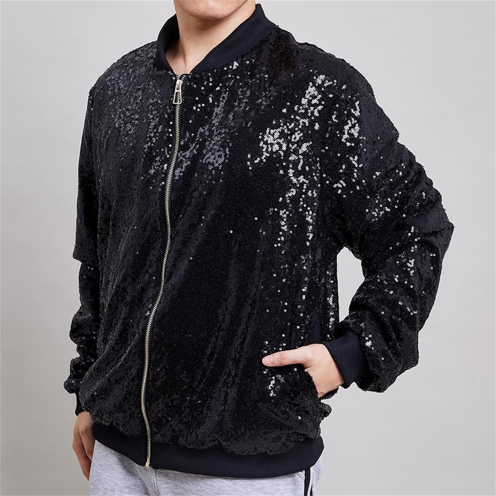 Men's Sequin Jacket Party Coat Festive Outfit Flip Sequin Concert Baseball Uniform XXL red