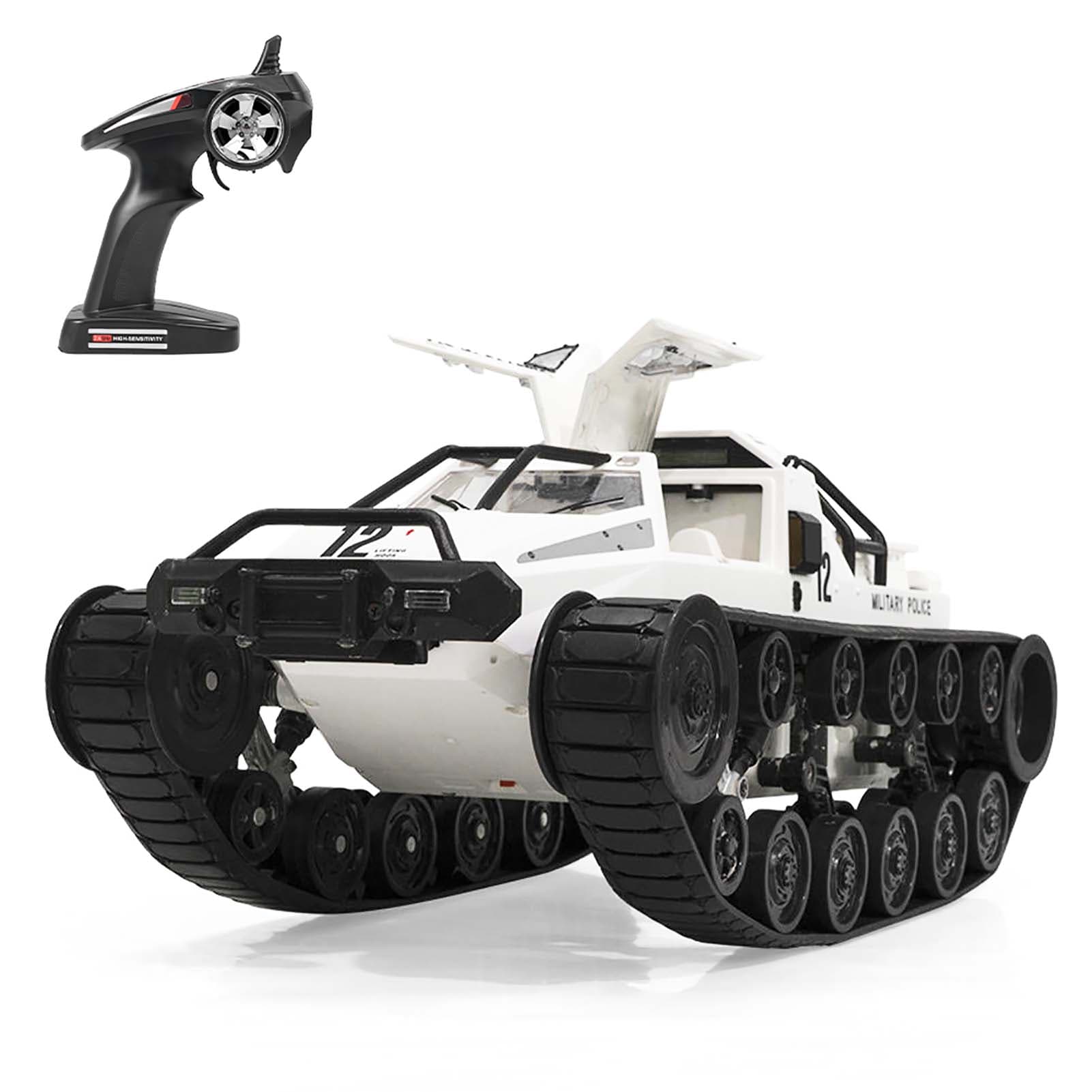 Rechargeable RC Tank Car Remote Control Car 1/12 2.4GHz Gifts Toy 360 degrees Rotating Vehicle Gifts for white
