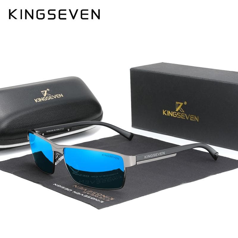 KINGSEVEN  NEW Polarized Sunglasses Men Women Driving Square Eyewear Men's Sun Glasses Male Goggle UV400 Sunglasses M blue/gray