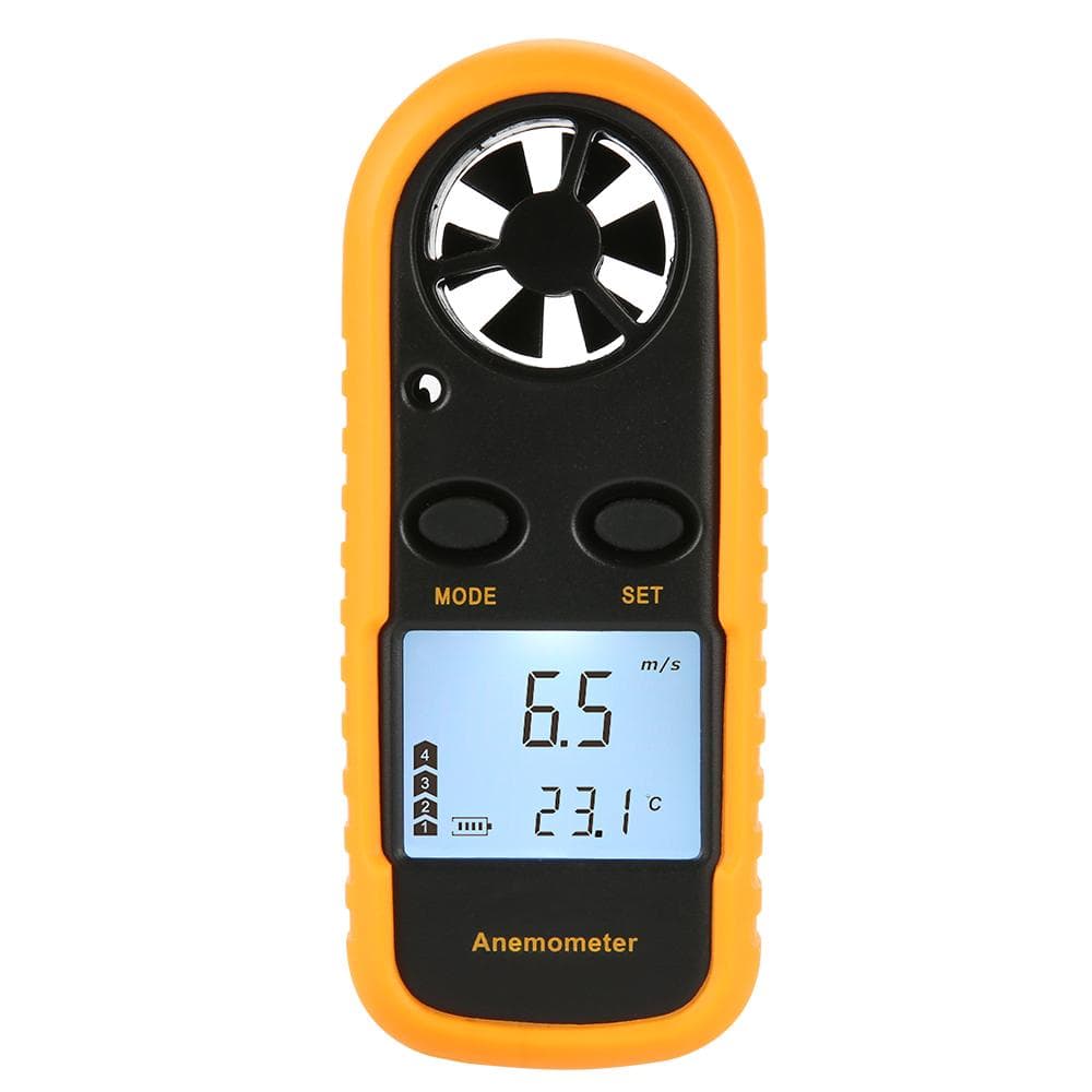 Mini LCD Digital Anemometer Wind Speed Air Velocity Temperature Measuring with Backlight yellow & black